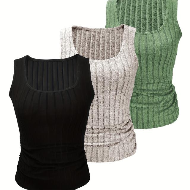 TEMU Women' Color Ribbed Cable High-stretch Soft Slim-fit Sleeveless Top