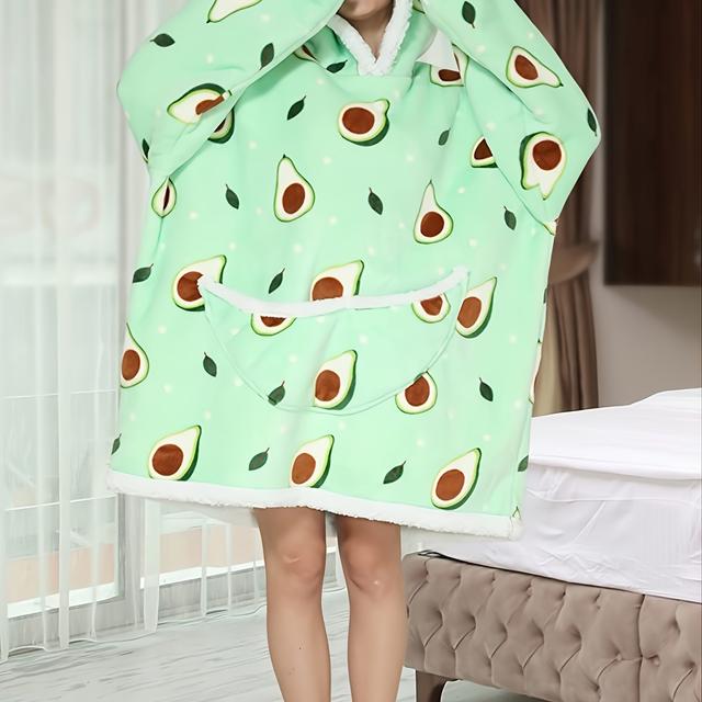 TEMU Roupão Casual De Lã Com Estampa De , Roupão De Comprida Espessado Com Capuz E Ajuste Com Bolsos , Roupas E Vestidos Femininos