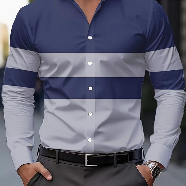 TEMU Chemise Élégante à de Couleur pour Homme - Polyester Respirant, Manches Longues avec Col à , Lavable en Machine pour la Mode Printemps & Automne