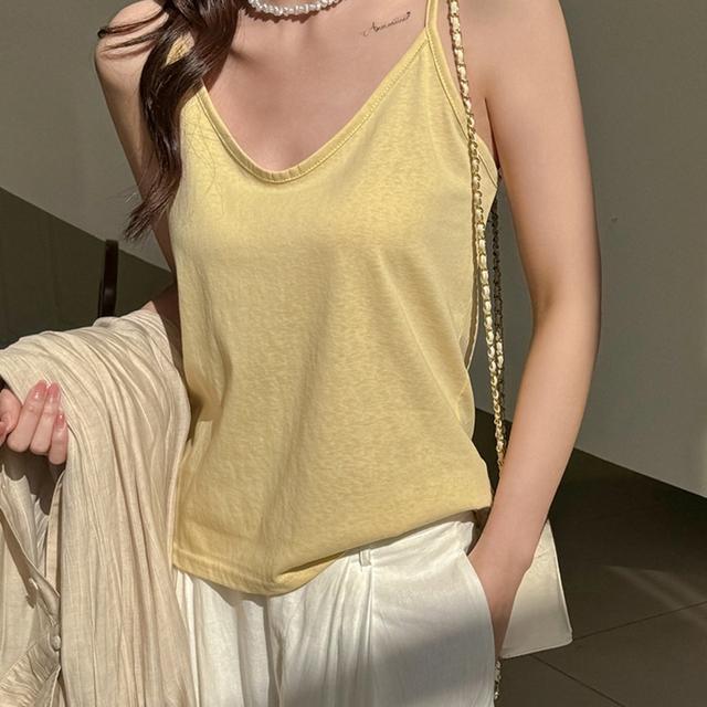 TEMU 韓国風のトなインナースリーブレスカミソール。2025年夏の新しいスタイル。セクシーなVネック、袖なしでカジュアルなトップが日常の通勤やファッショナブルな衣装に最適。