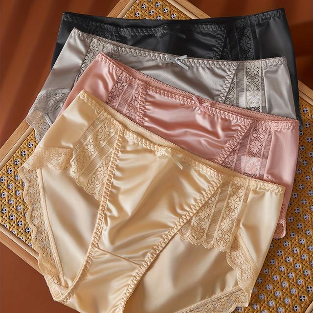 TEMU 4pcs Of Sexy Lace Panties For Women, High-end Luxury, Seamless, Breathable, Thin, Mid-high Waist, Pure Triangle Shorts.