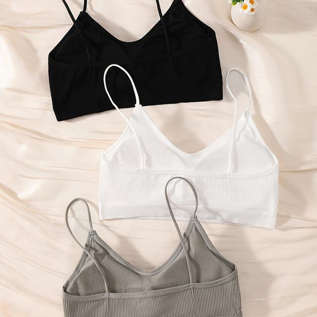 TEMU 3pcs Women' Color Wireless Bras - Removable Pads, Backless , Black, White, Gray, Comfortable Everyday Underwear, , Soft Fabric Construction