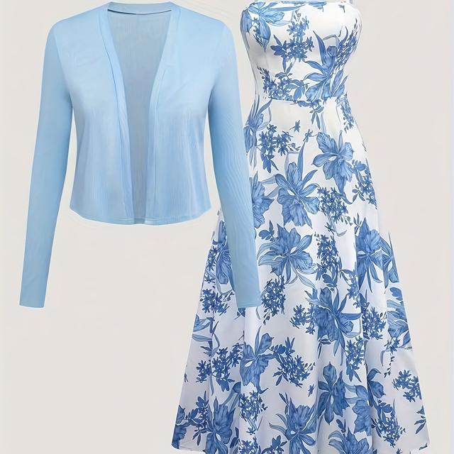 TEMU Ensemble pièces élégant pour femmes : cardigan et robe à fleurs