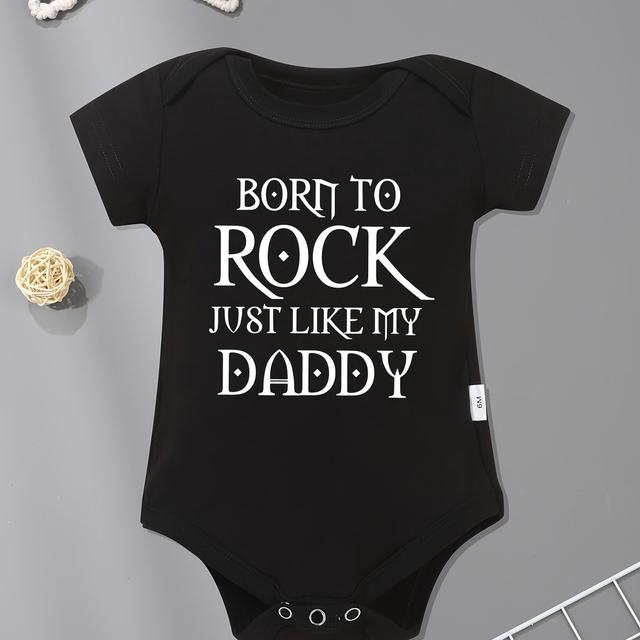 TEMU Body para bebé "Nacido para rock, que mi papá", estampado de , moda versátil, cuello , para exteriores