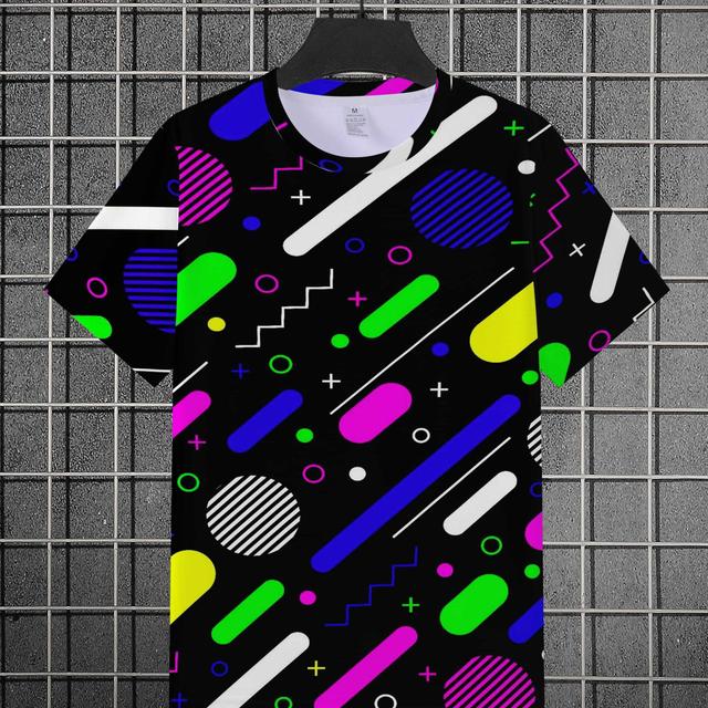 TEMU Men's Short Sleeve T-shirt With Chest Print - Round Neck Casual Summer Tee, Breathable Knit Fabric For Gym, Travel & Casual Attire - Opaque Non- Casual Top (regular Fit)
