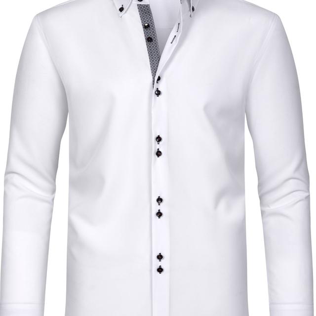 TEMU Men's Contrast Double-breasted Business Casual Shirt Jacket - Business Dress Long Sleeve Coat With Chest Pocket, Spring/fall Office & Formal Wear, Classic Tailored Blazer (no Belt)