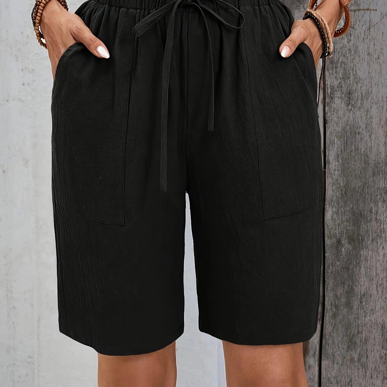 TEMU Plus Size, A Women's Casual Short With Drawstring Waist, Machine Washable, Solid Color Leisure , Suitable As Work Pants Or Beach Pants For Spring And Summer