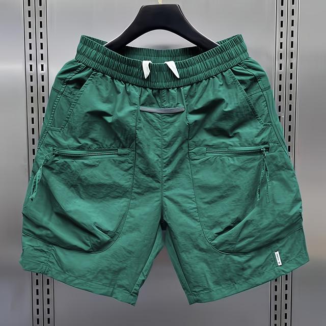 TEMU Nuevos cortos de puntos de ajuste suelto para hombres, versátiles y de moda, pantalones de carga informales con tela de secado rápido y múltiples bolsillos.