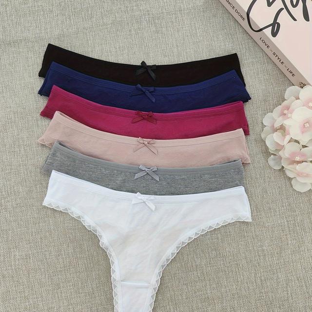 TEMU 6pcs Women's Low-rise With Bow Detail - Underwear, Simple Comfortable Everyday Underwear