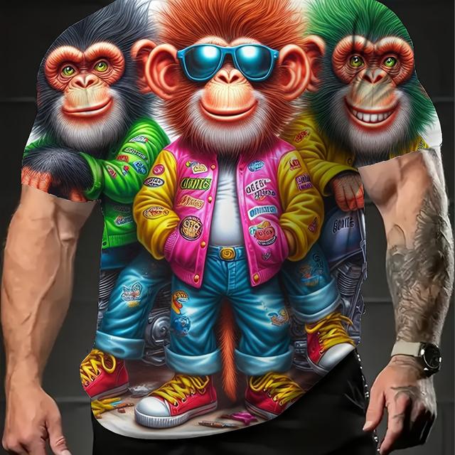 TEMU 1pc Men's Plus-size Summer T-shirt - Cartoon Full-body Graphic Tee, Round Neck Short Sleeve Casual Top For Big & Tall, Machine Washable Fashion- Streetwear, Novelty Clothing, Plus Size