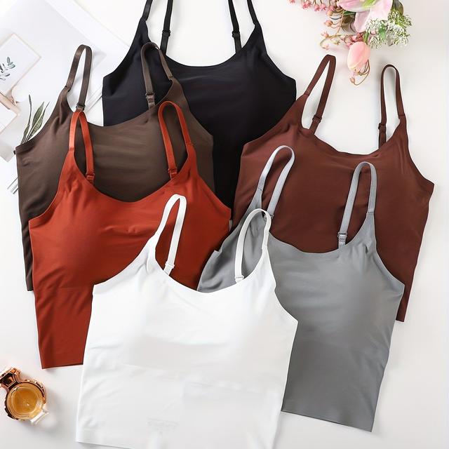 TEMU 6pcs Women' Sports Bras - , Non-underwire, Removable Pads, Breathable Mesh & Solid Colors For Gym, Yoga, Running - -day Wear, Workout Clothes, Yoga Apparel, Sleek Sports Design,