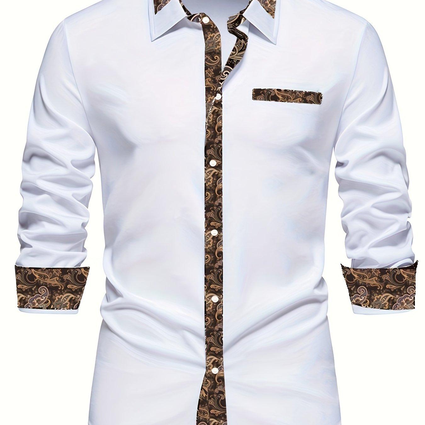 TEMU Nueva camisa de larga para hombre con solapa y estampado de cachemira en bloques de color, ideal para un estilo casual de negocios