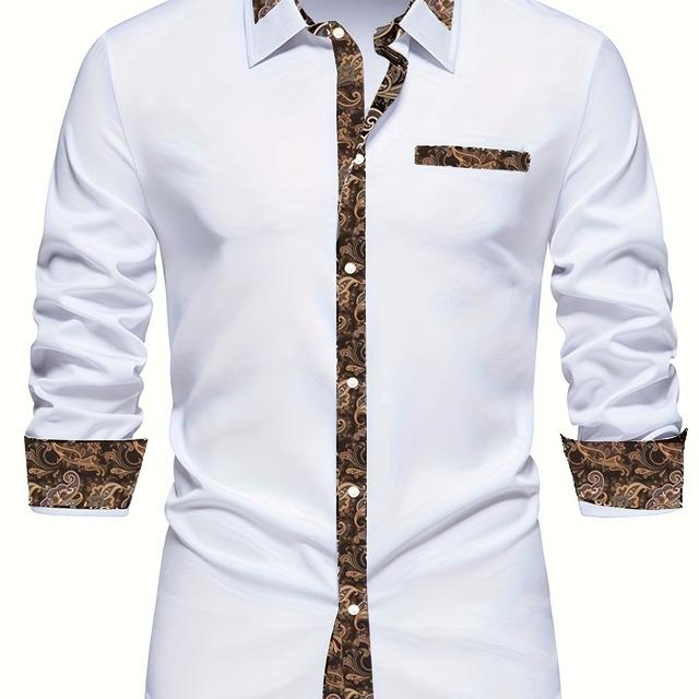 TEMU Nueva camisa de larga para hombre con solapa y estampado de cachemira en bloques de color, ideal para un estilo casual de negocios