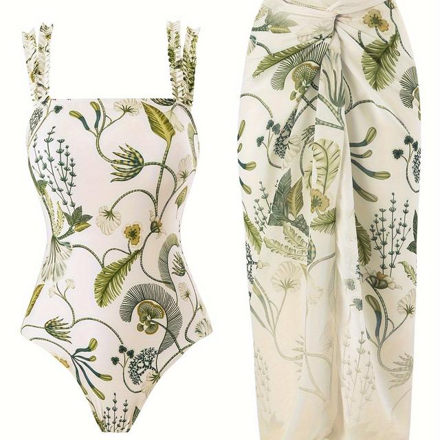 TEMU Women's New Fashionable Sexy Figure-flattering Tummy-control Vacation Printed Vintage Swimsuit With Batik Yarn