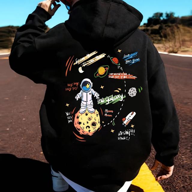 TEMU ملابس خارجية مطبوعة برسوم كرتونية للرجال لفصل والشتاء، تتميز بتصميم فضفاض، وأكتاف منسدلة، وسويت شيرت بقلنسوة بأكمام طويلة.