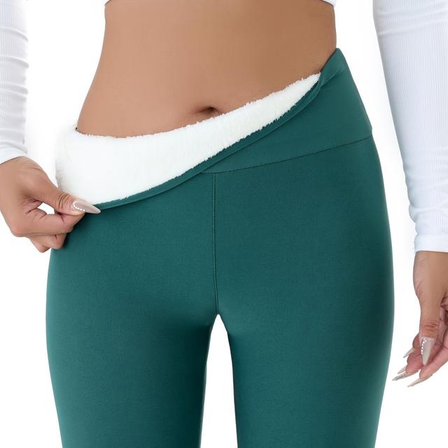 TEMU Women's High-waist Thermal Pants, Thick Soft Comfortable Stretch Leggings For Fall/winter - Solid Color, Knit Fabric