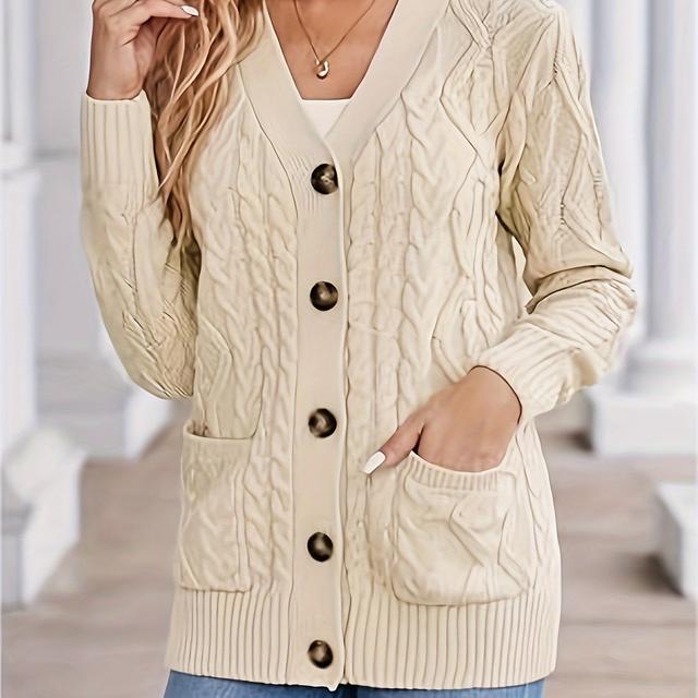 TEMU Mittellange Strickjacke mit Knopfleiste Twist-Detail