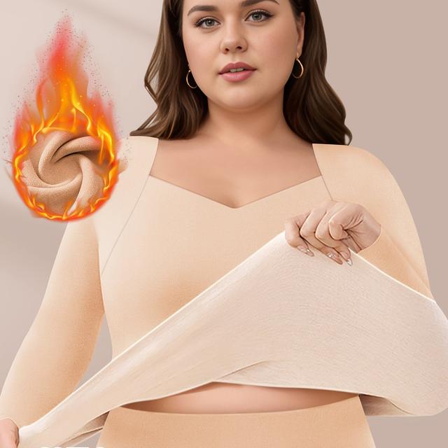 TEMU Plus-size Women's Thickened Base Layer, Self- Thermal Underwear, Temperature Moisture-wicking, Suitable For Skiing And Mountaineering, Suitable For , Seamless