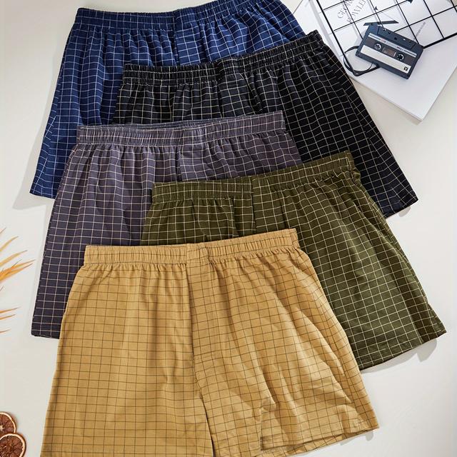 TEMU 5-pack Mixed Color Men's Boxer Briefs, Comfortable Aro Pants Fashion Knit Striped Loose Breathable Light Beige-friendly Material Daily Sleepwear Indoor Youth Gift For Men