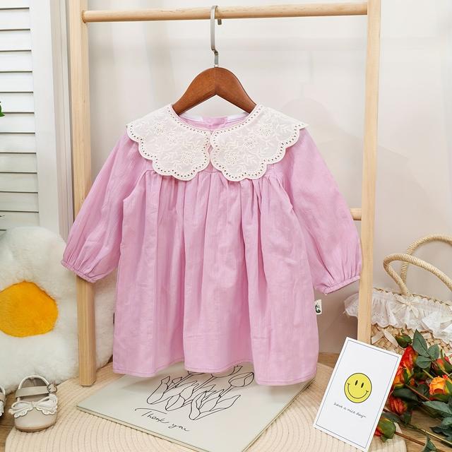 TEMU sukienka dla niemowląt na wiosnę i jesień, słodka, z koronkowym kołnierzykiem i długim rękawem