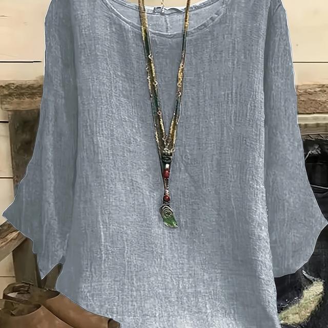 TEMU Plus Size, Plus Size Casual Women's Wear, Plus Size Top, Round Neck Three-quarter Sleeve Solid Color T-shirt