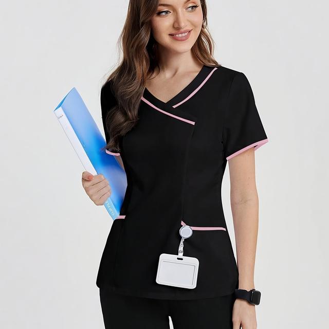 TEMU Färgblockerad V-ringad Kortärmad Multi- Trendig Pendlar , Lättviktig Casual T-shirt för Utomhusbruk - Wilderness