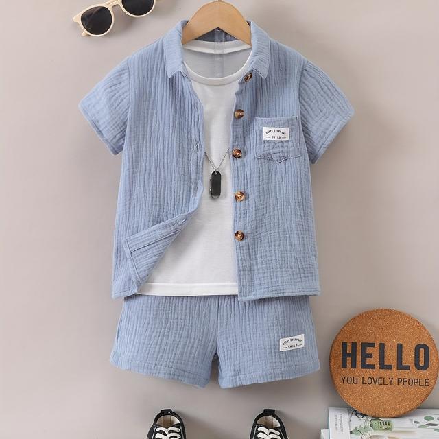 TEMU Fiú nyári szett, mintás, medvefejű, rövid ujjú, divatos, aranyos nyári fiú ruhák, trendi, kültéri