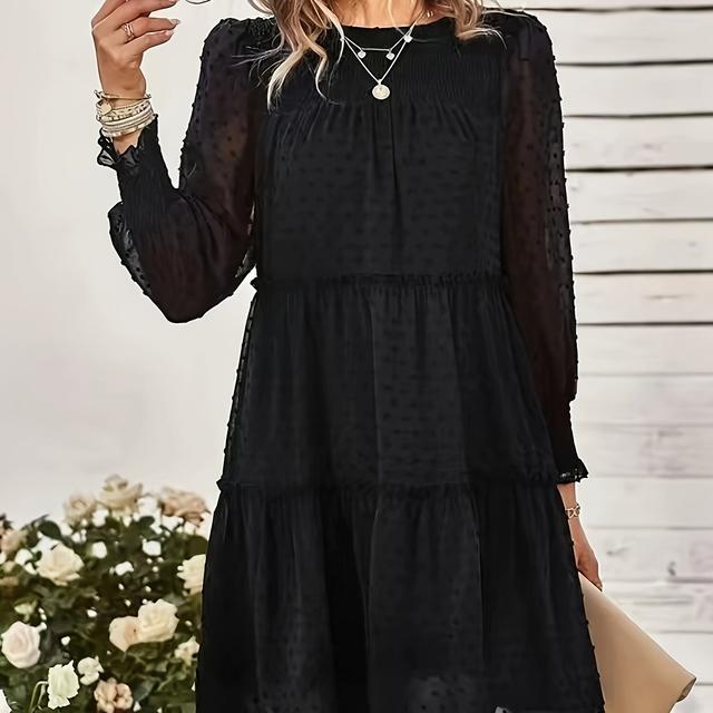TEMU Black Polka Dot Chiffon Dress, Vintage A-line Dress, Versatile And Date Wear Elegant Women's Dress