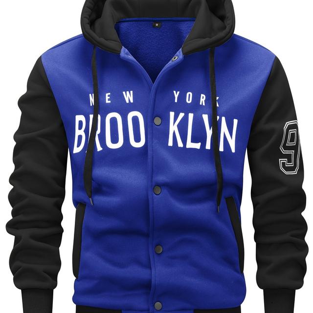TEMU Men's Positioning Print Hooded Baseball Jacket