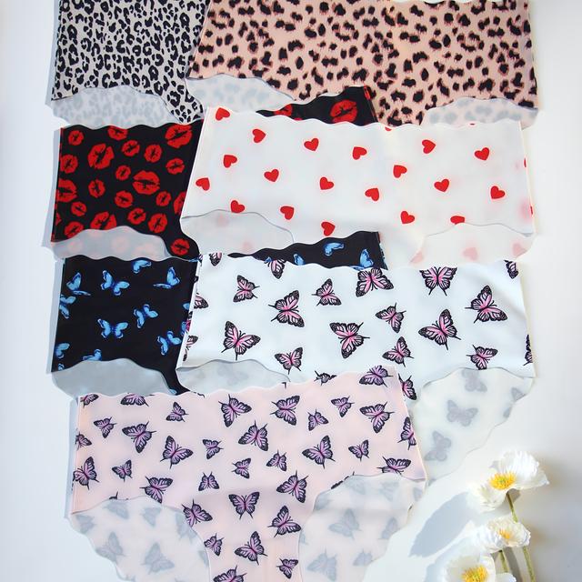 TEMU 7pcs Wavy- Fan-shaped Women's Underwear Pattern Lovely Low-waisted Leopard Print Sexy Lingerie Wave Dot Printing Chart Women's Underwear Soft, Comfortable And Seamless