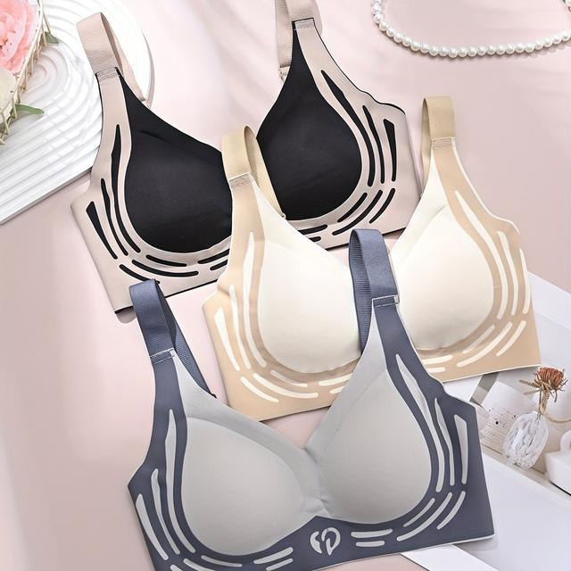 TEMU 3 Stück Neuer Stil Push-Up Damenunterwäsche mit breiten Trägern, -Durchhängen, Rückenfreies Design, Bequemer Nahtloser BH