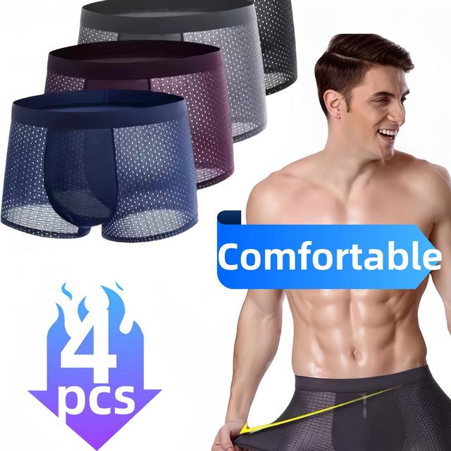 TEMU 4pcs Men's Ice Fiber Fabric Breathable Mesh Athletic Shorts - Comfortable, Stretchy, And Elastic For Casual Wear