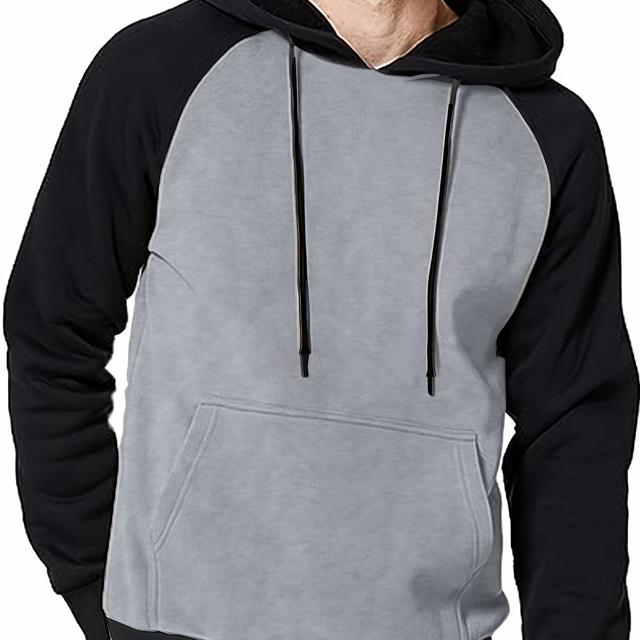 TEMU Sudadera con capucha para hombre (color de contraste), sudadera con capucha casual para hombre con diseño liso, cordón y bolsillo marsupio, moda