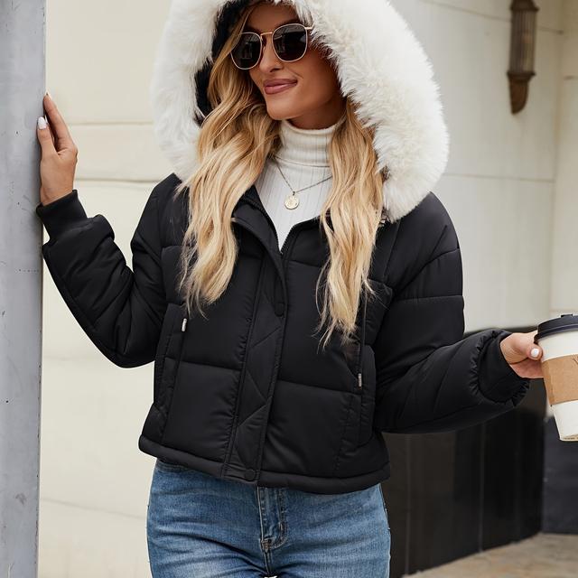 TEMU Autumn And Winter Short Zip-up Hooded Jacket