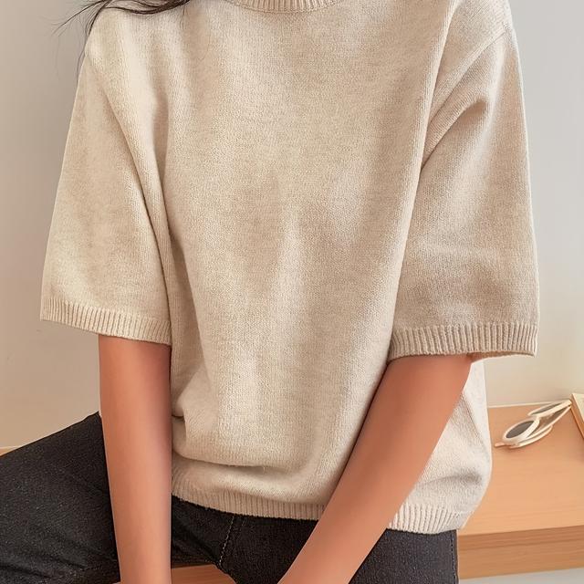 TEMU Plus Size - Aprikosenfarbenes, lockeres, lässiges Kurzarm-Top für Damen in großen Größen