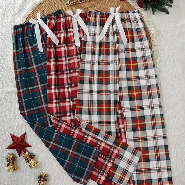 TEMU 3pcs Christmas Pattern Printed Bow Decoration Long Pants Set