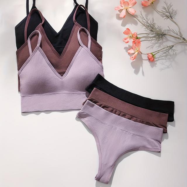 TEMU Dreifarbige Damen-Dessous- und Slips-Set