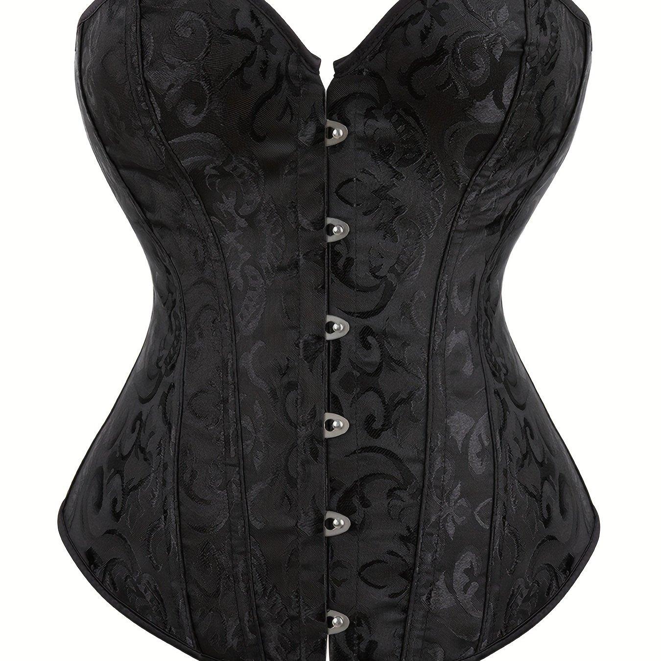 TEMU Corset sobre el busto de talla grande, vestido jacquard sin tirantes, bustier moldeador tipo court, corset de hueso, soporte de busto