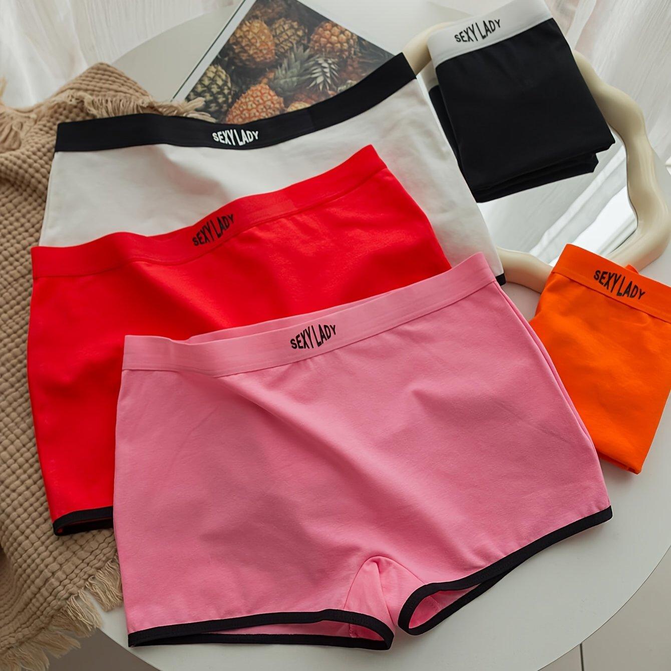 TEMU 5-pack Mixed Color Minimalist Women's Briefs, New Summer Contrast Letter Print Panties For S