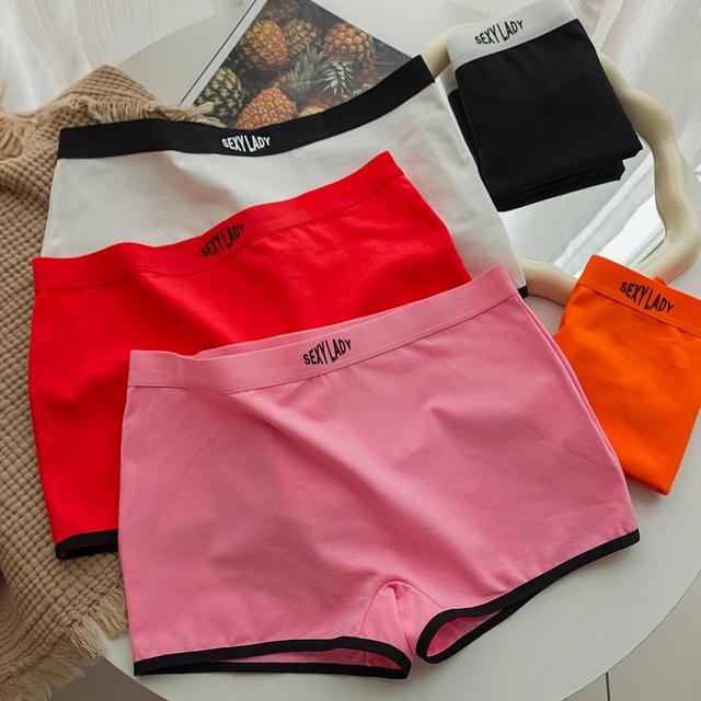 TEMU 5-pack Mixed Color Minimalist Women's Briefs, New Summer Contrast Letter Print Panties For S