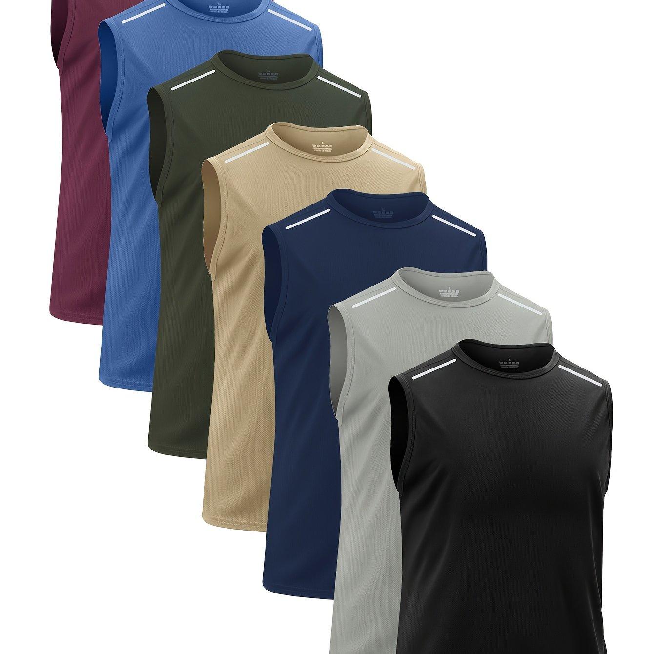 TEMU 7pcs Camisetas de Tirantes Deportivas Transpirables | Camisetas sin de Secado Rápido para Hombre para Gimnasio y Correr, Ropa Casual de Color Sólido Ropa Casual