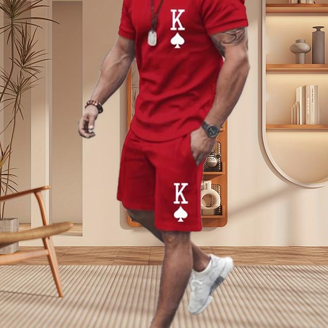 TEMU Heren T-Shirt Set Tennis Shirt Color-Block Ronde Hals Dagelijks Vakantie Korte Mouw 2-delige Outfit Gymnastiek Casual