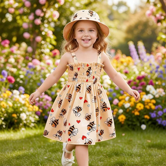 TEMU Conjunto de Verão Sem e Chapéu com Estampa de Abelha para Meninas de 0 a 3 Anos