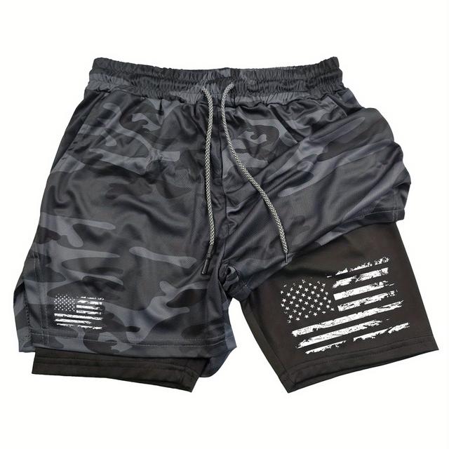 TEMU Pantalones Cortos Deportivos con Estampado de Americana | Capa de Secado Rápido y Transpirables | Bolsillo Lateral para Teléfono + Correa para Toalla | Ropa Patriótica para Fitness al