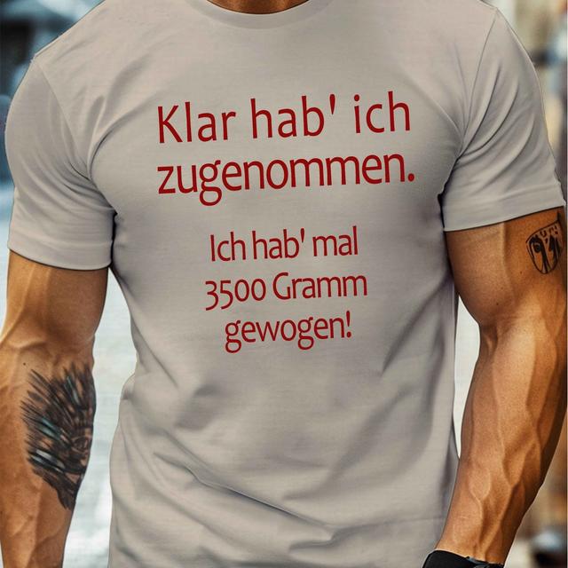 TEMU Herren Schwarzes -T-Shirt - Lässiges Rundhals Kurzarmshirt mit Witzigem Deutschem Zitat "3500 Gramm!", Leichtes Polyester, Sommer-Essential für Freizeitkleidung, ÜBERGRÖSSE