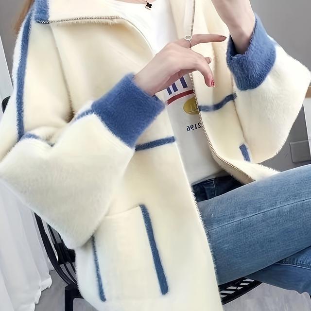 TEMU Новий жіночий пальто на осінь-зиму, куртка на блискавці, кардиган. Теплий та . Чудовий подарунок для . Простий, елегантний та повсякденний!