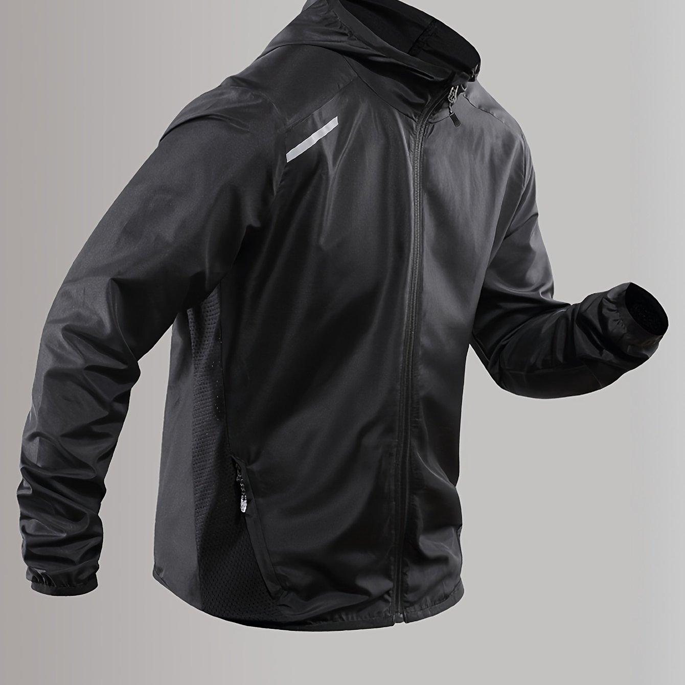TEMU Quick-dry Athletic Ultra-thin Jacket For Men - Night Reflective Stripes, Breathable Mesh, Hooded, Comfortable, Lightweight; Perfect For Running, Fitness, Training, And Outdoor Activities