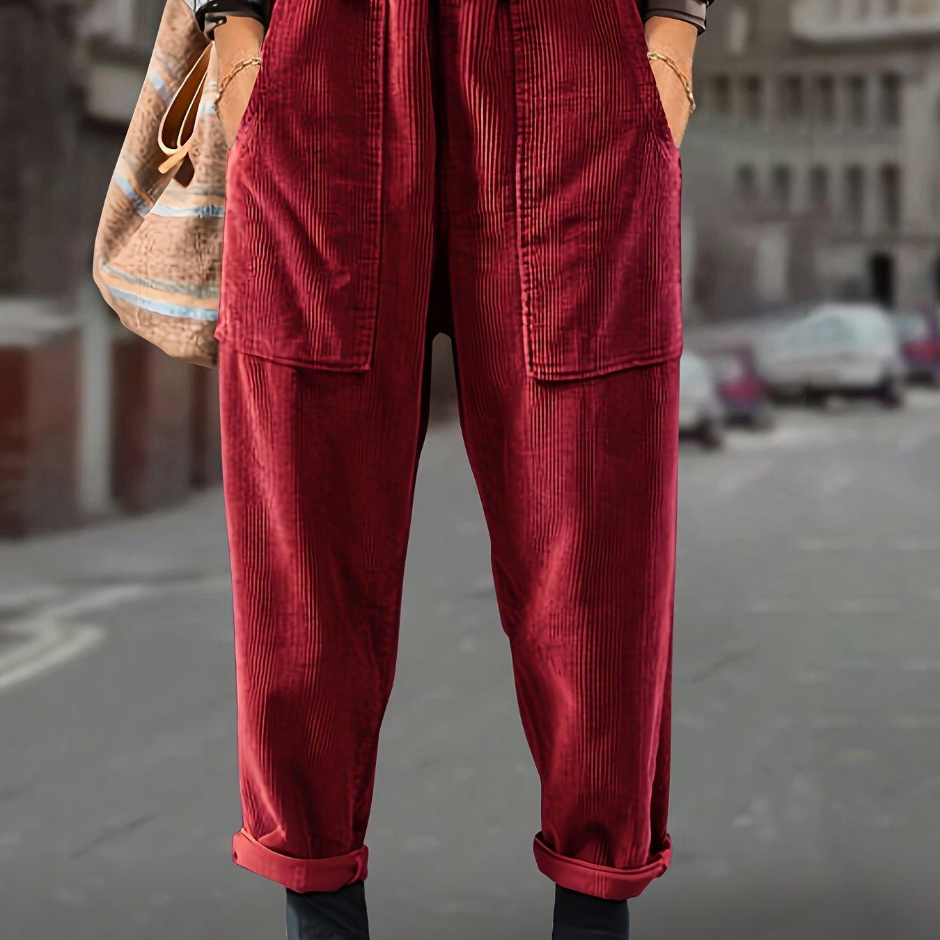 TEMU Plus Size - Plus Size - Extended Plus Size Women's Clothing Temperament Elegant Loose Comfortable Soft Smooth Solid Corduroy Elastic Waist Pocket Women's Plus Size Pants