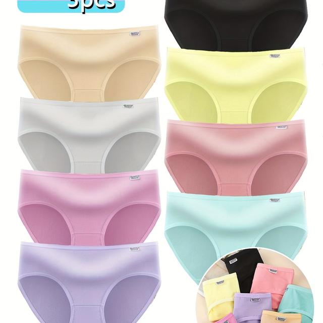 TEMU 3 Pairs Of Girls' Briefs In Random Color, Fashion Macaron Color, Simple Letter Label Design In Solid Color, Girls' Comfortable, Soft And Breathable Underwear, For Teenager