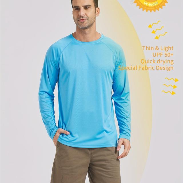 TEMU Men's Upf50+ Sun Protection Long Sleeve Shirt - Quick Dry, Lightweight For Fishing, Running & Outdoor Activities